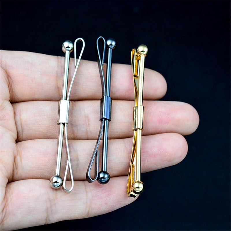 WCRAZYE Men Tie Pins Shirt Collar Pin Double Chains Tassel 18K Gold Silver Black Brass Collar Bar Tie Stick Pin Suit Accessories Wedding Business Gift - Image 5